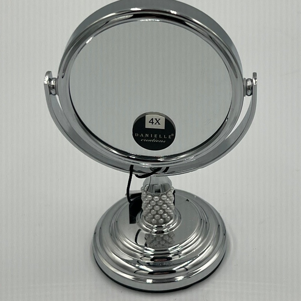 Danielle Creations Vanity Mirror Women OS Silver Brand New Pearl Stem 4X Swivel - Picture 2 of 5